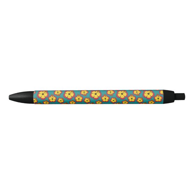 Yellow Red Hibiscus Tropical Flowers Pattern Pen (Front)
