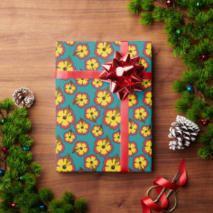 Yellow Red Hibiscus Tropical Flowers Pattern Wrapping Paper