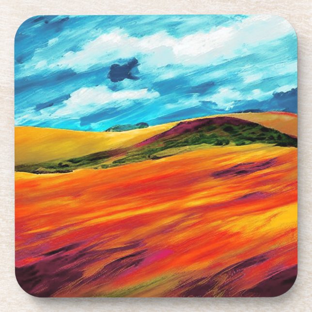 Yellow Red Hills Beverage Coaster (Front)