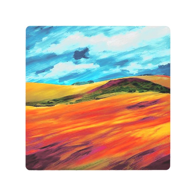 Yellow Red Hills Metal Print (Front)