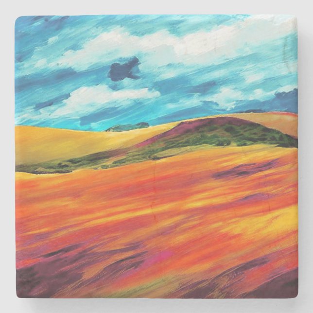 Yellow Red Hills Stone Coaster (Front)
