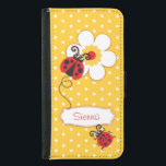 Yellow red ladybug polka flower girls flap case<br><div class="desc">Cute original red ladybug / ladybird on a bright yellow polka flowers kids iphone case. Reads Sienna or you can personalize with your own name. Exclusively designed by Sarah Trett.</div>