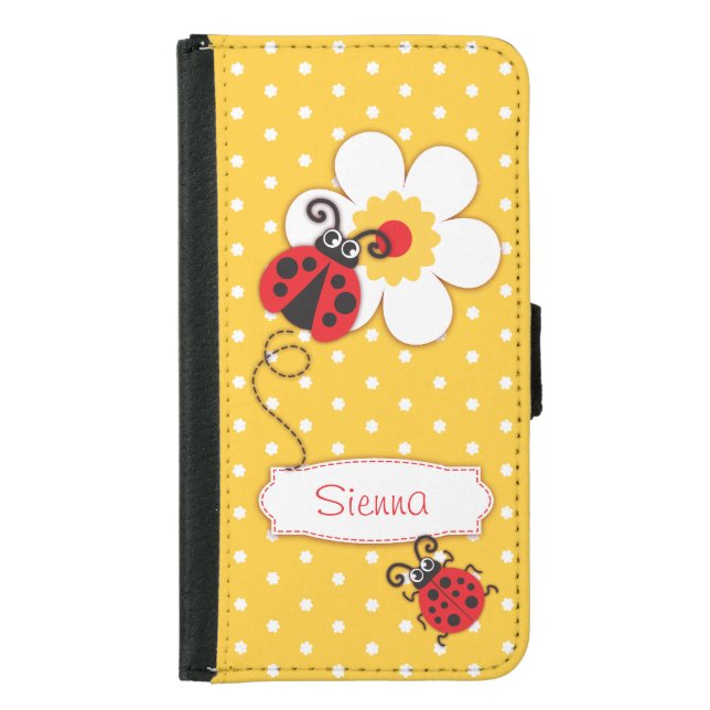 Yellow red ladybug polka flower girls flap case (Front)