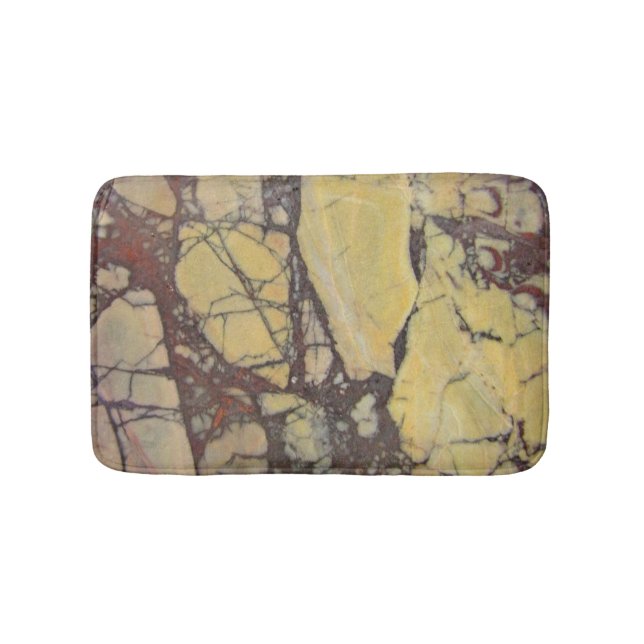 Yellow Red Marbled Gemstone Abstract Pattern Bath Mat (Front)