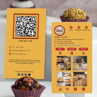 Yellow & Red Modern Bakery Instagram Professional Business Card