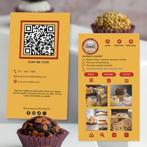 Yellow  Red Modern Bakery Instagram Professional  Business Card