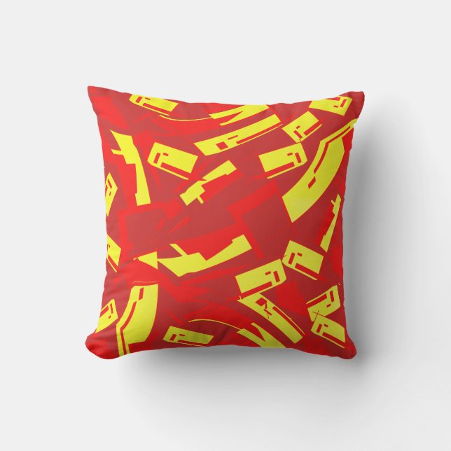 Yellow Red on Dark Rose Scattered Shapes Design Outdoor Pillow (Front)