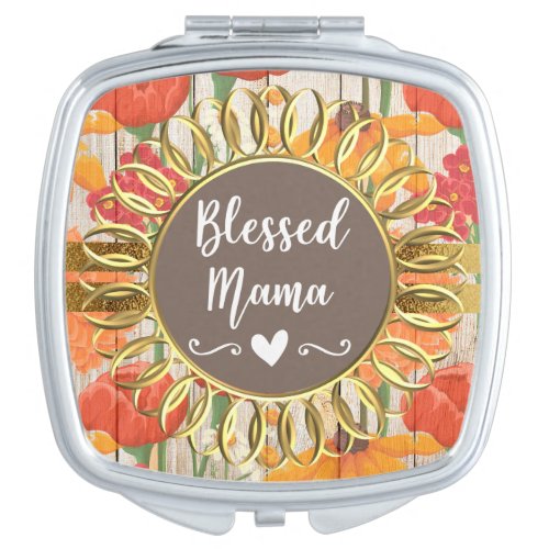 Yellow Red Orange Floral Rustic Wood Blessed Mama Mirror For Makeup