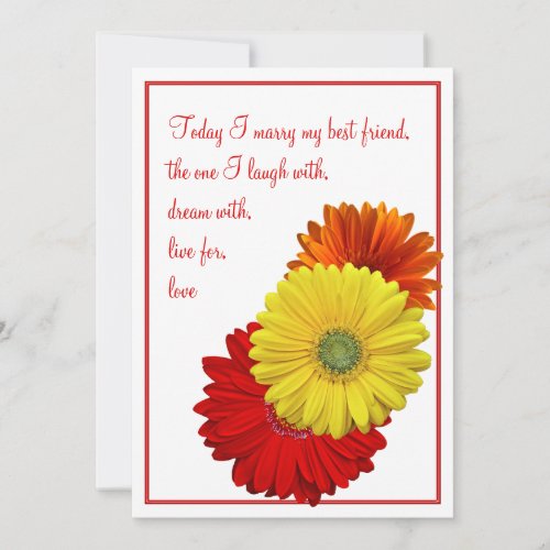Yellow Red Orange Gerbera Daisy Wedding Invitation