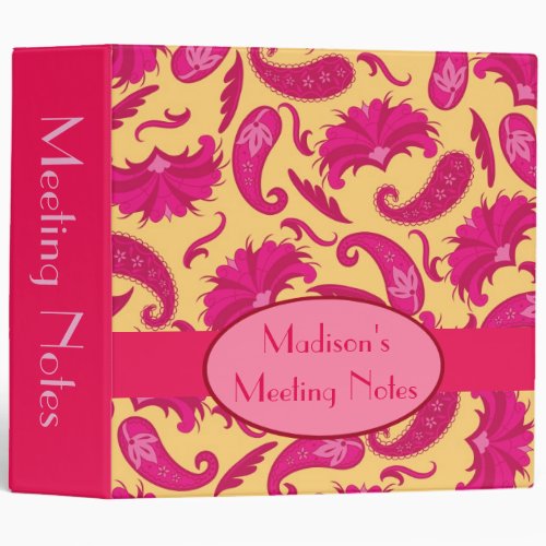 Yellow Red Paisley Name Personalized Custom Album 3 Ring Binder