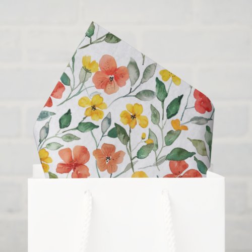Yellow Red Peach Flowers Birthday Tissue Paper