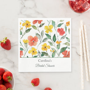 Yellow Red Peach Flowers Bridal Shower Napkins