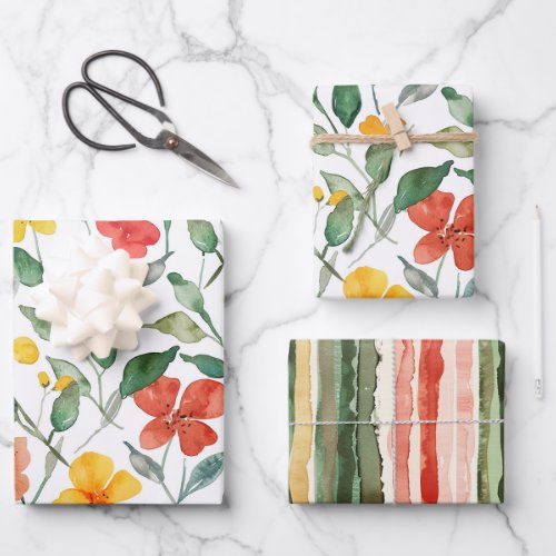 Yellow Red Peach Flowers Bridal Shower Wrapping Paper Sheets