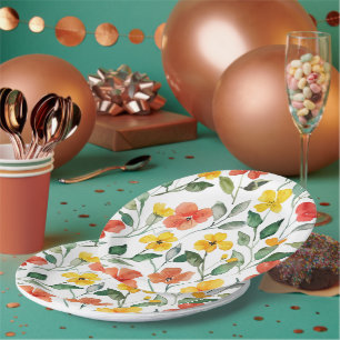 Yellow Red Peach Flowers Paper Plates