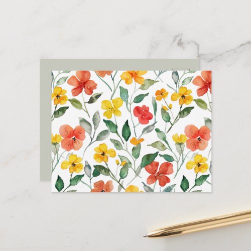 Yellow Red Peach Flowers Postcard