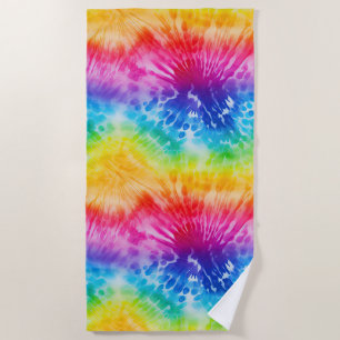 Yellow, Red, Pink, Purple, Aqua Tie Dye Beach Towel