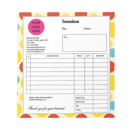 Yellow Red Polka Dot Company Business Shop Invoice Notepad