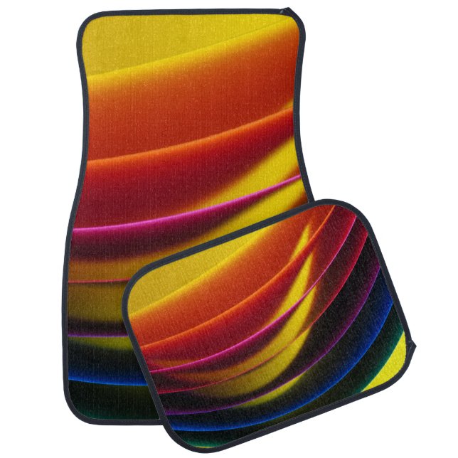 Yellow, red, purple, blue, and green layer paper car floor mat (Set)