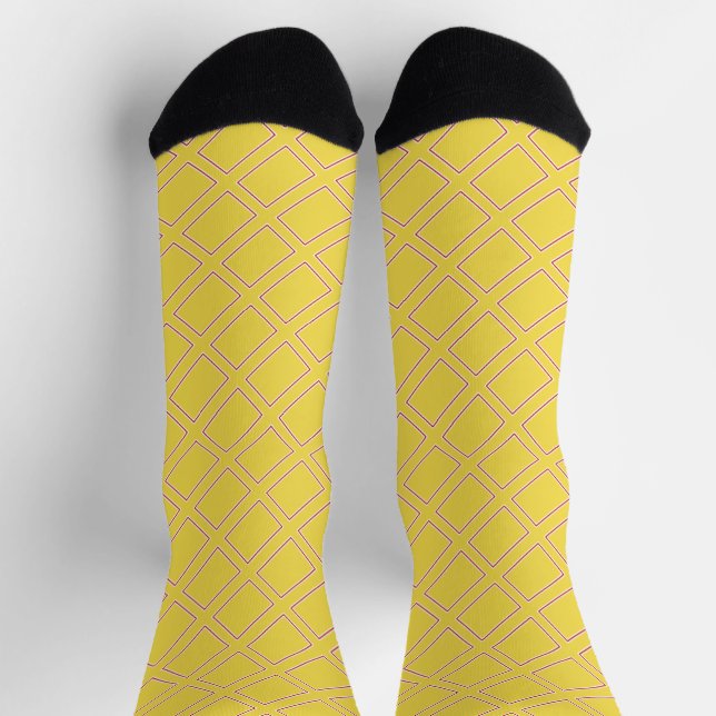 Yellow Red Rectangles Tiled Pattern Socks (Top)