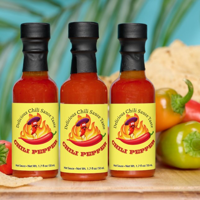 Yellow Red Simple Modern Illustrated Chili Pepper  Hot Sauces (Multi)