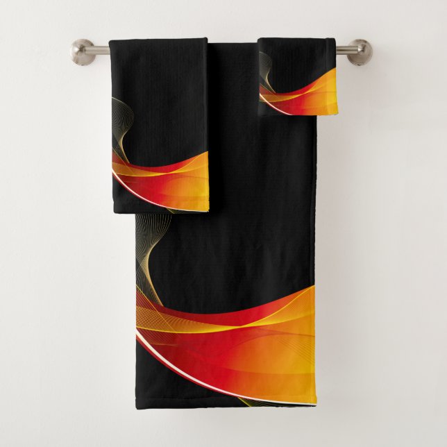 Yellow Red Smoke Curve Bath Towel Set (Insitu)