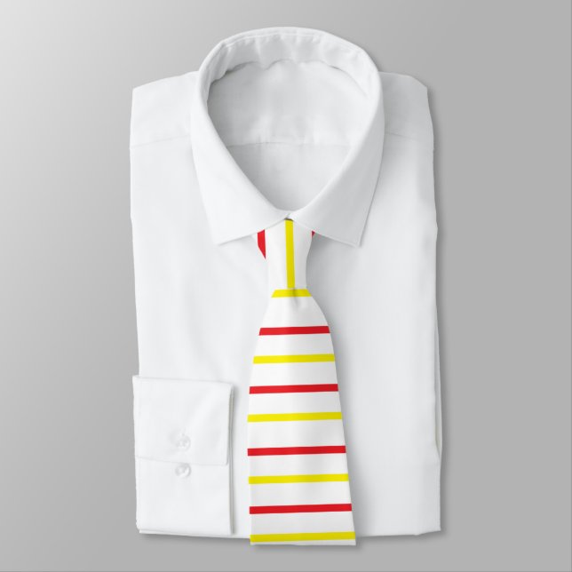 Yellow Red Stripes Neck Tie (Tied)