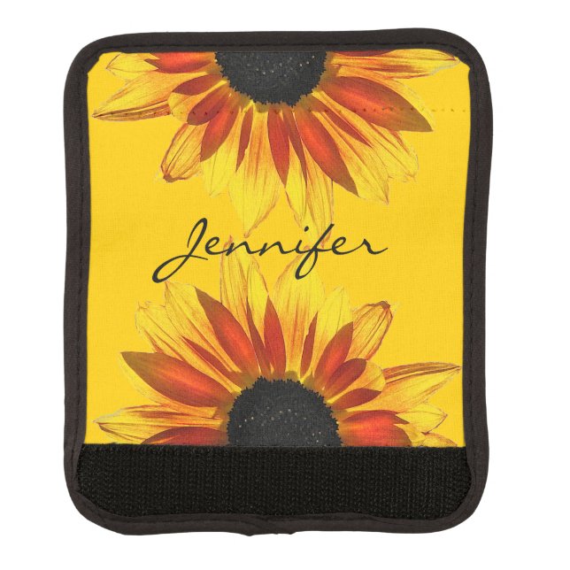 Yellow Red Sunflower Floral Luggage Handle Wrap (Front)