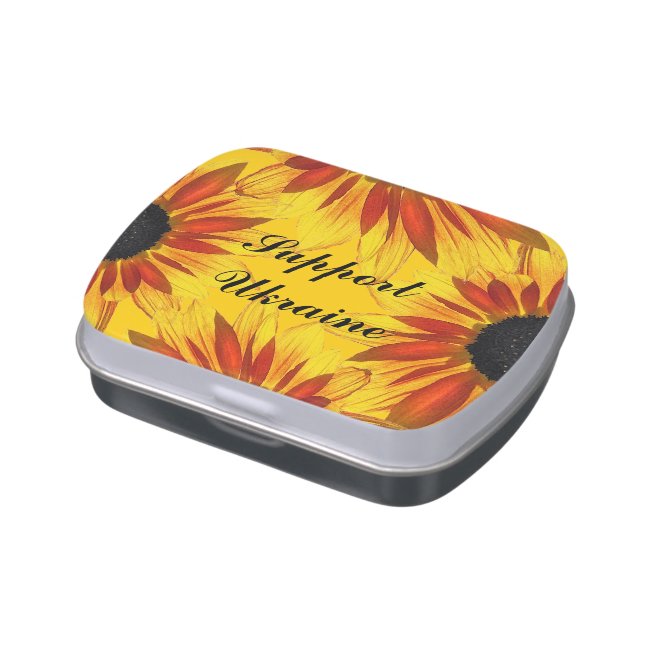 Yellow Red Sunflowers for Ukraine Candy Tin