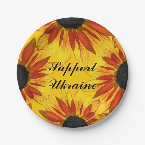 Yellow Red Sunflowers for Ukraine Paper Plates