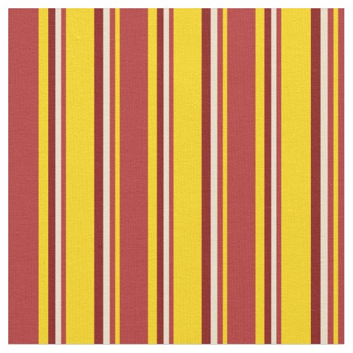 Yellow, Red, Tan & Maroon Lined/Striped Pattern Fabric