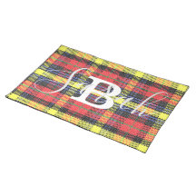 Yellow & Red Tartan Checkered Monogram Name