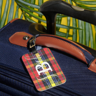 Yellow & Red Tartan Checkered Monogram Name Luggage Tag