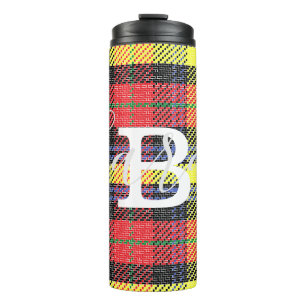 Yellow & Red Tartan Checkered Monogram Name Thermal Tumbler