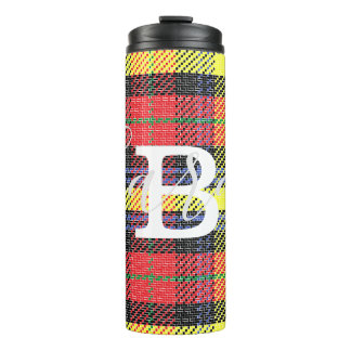 Yellow & Red Tartan Checkered Monogram Name Thermal Tumbler