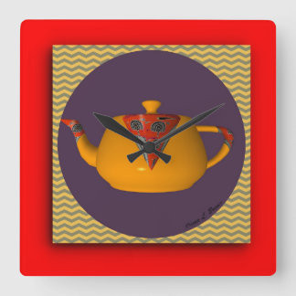 Yellow Red  Teapot  Square Wall Clock
