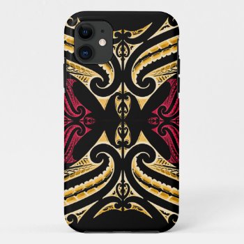 Yellow Red Tribal Maori Tatau Drawing Polytat Iphone 11 Case by MarkStorm at Zazzle
