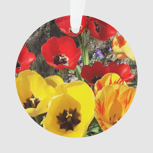 Yellow & Red Tulips Acrylic Ornament (Front)