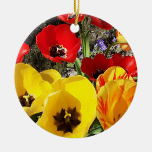 Yellow & Red Tulips Ceramic Ornament