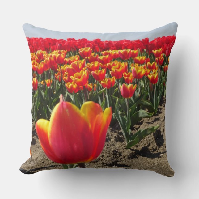 Yellow Red Tulips Field Throw Pillow (Front)