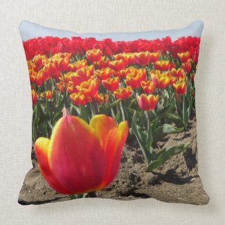 Yellow Red Tulips Field Throw Pillow