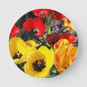 Yellow & Red Tulips Round Clock