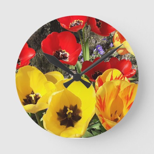 Yellow  Red Tulips  Round Clock