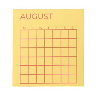 Yellow Red Undated August Calendar for Planner Notepad