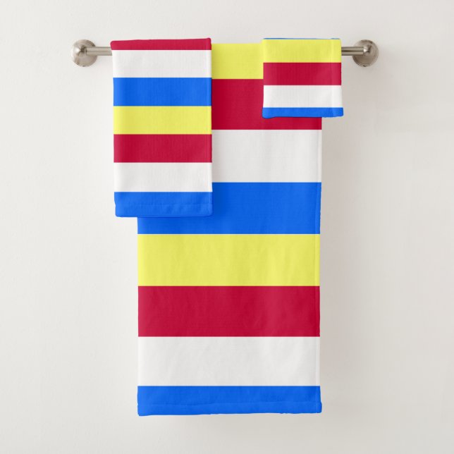 Yellow, Red, White and  Blue Stripes Bath Towel Set (Insitu)