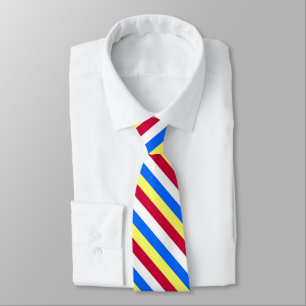 Yellow, Red, White and  Blue Stripes Neck Tie