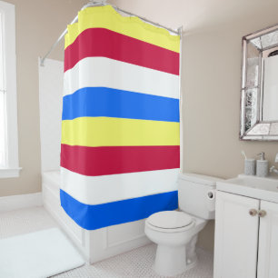 Yellow, Red, White and  Blue Stripes Shower Curtain