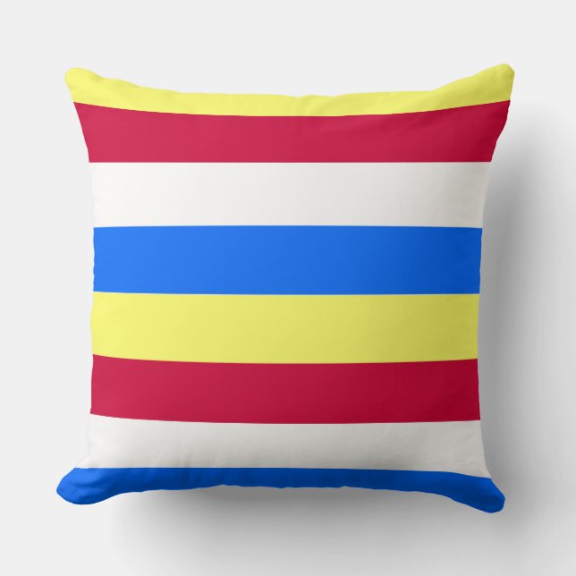 Yellow, Red, White and  Blue Stripes Throw Pillow (Front)