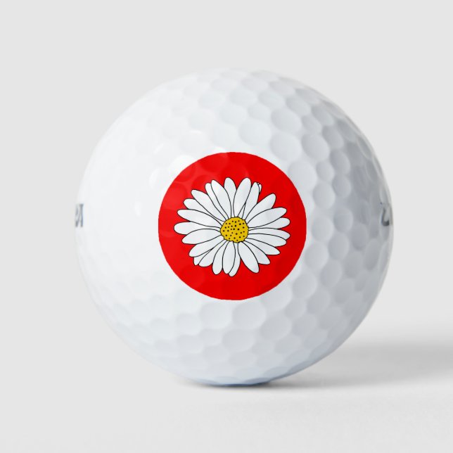 Yellow Red & White Daisy  Golf Balls (Front)