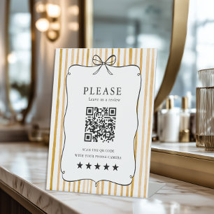 Yellow Red White Stripe Vintage Bow QR Code Review Pedestal Sign