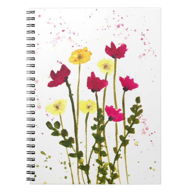 Yellow red wildflowers flowers watercolor rustic notebook (Front)